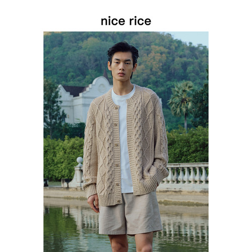 nicerice好饭宽松绞花针织开衫