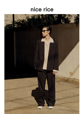 nice rice好饭 前中叠褶垂感直筒纯色通勤男士休闲西裤NGC20013