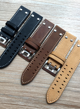 适配汉密尔顿表带男磨砂真皮表带精工帝陀军表链 22mm黑棕土黄色