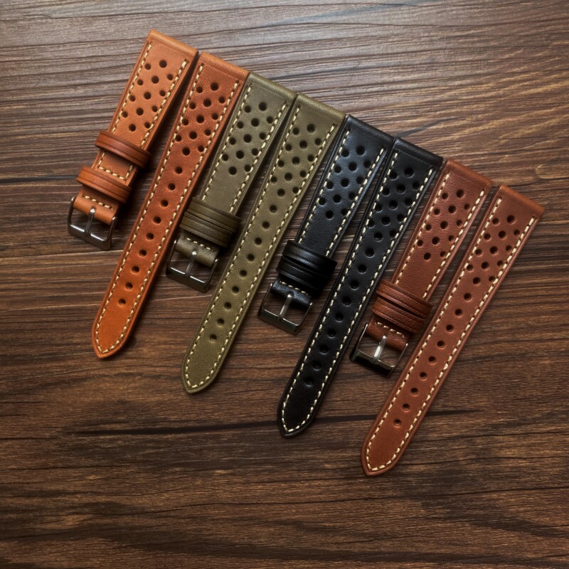 透气孔男真皮手表带适配欧米茄海马卡西欧精工帝陀腕带18 20 22mm