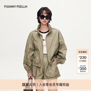 FF仿佛短外套2025秋季 撞边设计宽松轻薄户外休闲猫耳连帽上衣 新款