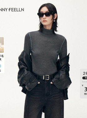 【美丽诺羊毛】FF仿佛针织衫女2025秋冬新款高领修身打底内搭毛衫