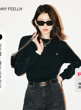 【山羊绒X绵羊毛】FF仿佛冬季新款黑色针织衫女时尚