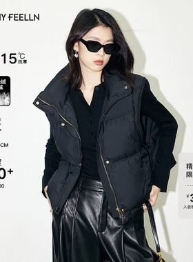 FF仿佛冬季新款黑色立领羽绒马甲女两件套短款小个子