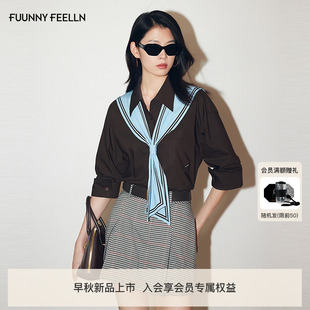 FF仿佛衬衫 简约上衣 2025早秋新款 休闲女复古撞色披肩设计七分袖