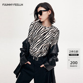 T恤 新款 态度猫旅 条纹纱质显瘦印花长袖 FF仿佛皮肤衣2025秋季