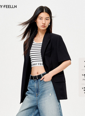 FF仿佛西装2026夏季新款黑色短袖宽松翻领垂感薄款通勤外套时服