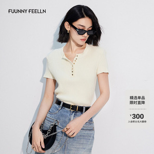 显瘦薄款 FF仿佛2025年夏季 修身 女上衣短袖 T恤 针织衫