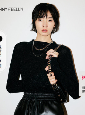 【折扣新降】【水溶羊毛衫】FF仿佛冬季新款黑色针织羊毛衫女打底