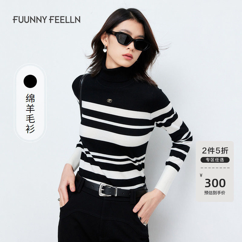 【扬子羊毛衫】FF仿佛冬季新款黑白条纹高领打底毛针织衫女,女装/女士精品,毛针织衫,淘宝优惠券,粉丝福利购,淘宝优惠卷