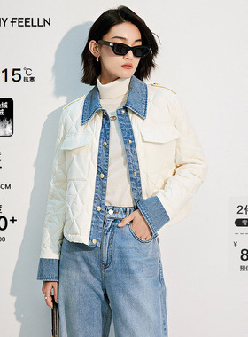 【90捷克白鸭绒】FF仿佛冬季新款截短式撞色牛仔拼接羽绒服女外套
