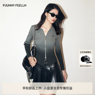 针织上衣小衫 FF仿佛针织衫 显瘦长袖 女渐变V领2025早秋新款 修身