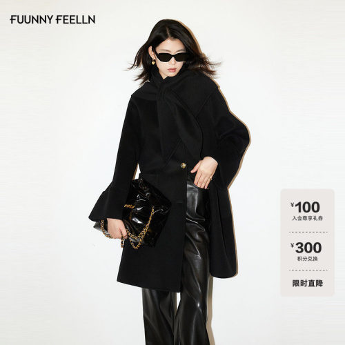 【围巾领】FF仿佛毛呢大衣女