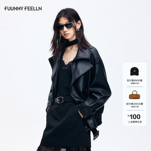 FF仿佛短外套女2026春新款 酷飒机车风飞行员夹克仿皮皮衣落肩袖