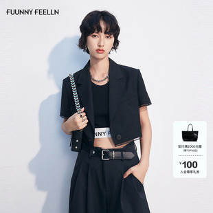 通勤气质女上衣短款 FF仿佛西装 2025年夏新款 黑色时尚 显瘦外套 短袖