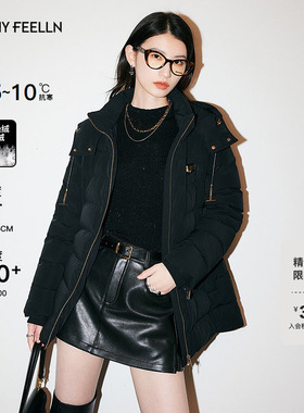 【折扣新降】【90捷克白鸭绒】FF仿佛冬季新款黑色外套立领连帽