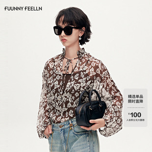 【真两件】FF仿佛衬衫2025秋冬新品荷叶边绑绳设计复古美拉德小衫