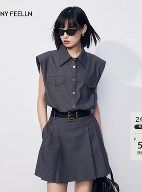 FF仿佛马甲2025年春季新款灰色短款遮肉女显瘦翻领干练时髦背心