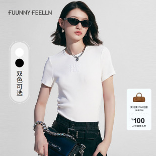 圆领短袖 女通勤简约休闲正肩上衣纯色修身 新款 FF仿佛T恤2025春季