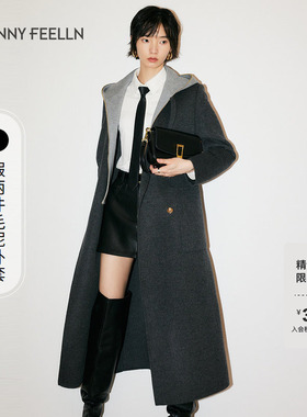 FF仿佛冬季新款灰色毛呢外套女时尚气质通勤中长款设计感