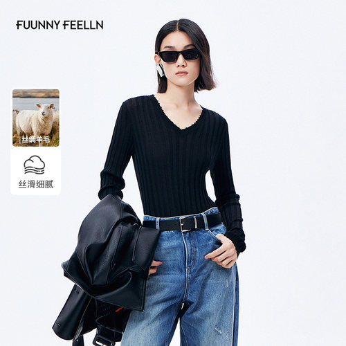 FF仿佛针织衫老钱风坑条v领