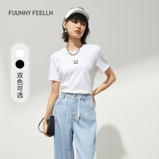显瘦白色女字母上衣短袖 液氨凉感 FF仿佛T恤夏新疆棉修身