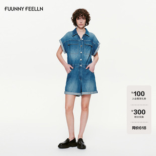 【轻松丹宁】FF仿佛连体裤女2026夏季新款水洗短裤牛仔套装连身裤
