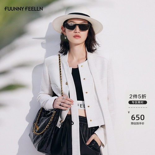 仿佛花纱小香风设计感短外套