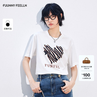 新款 FF仿佛T恤2025秋季 100棉圆领女爱心立体绣花上衣 猫纹系列