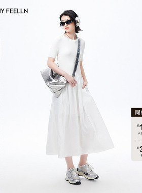 FF仿佛连衣裙女2026春季新款针梭拼经典修身显瘦通勤短袖小黑裙