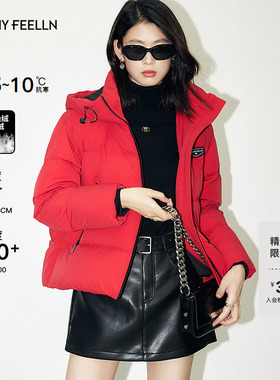 FF仿佛冬季新款新红色立领羽绒服女连帽厚款时尚