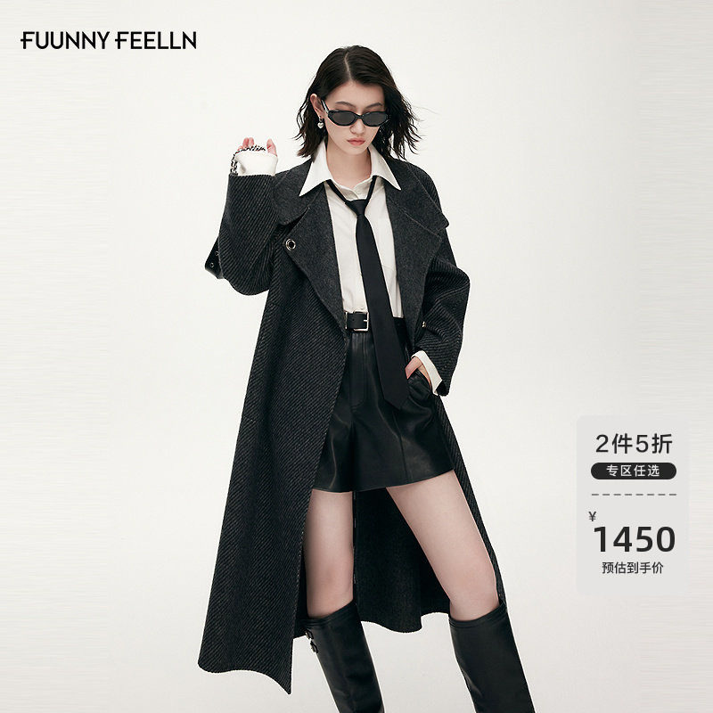 FF仿佛毛呢女2025冬季新款斜纹英伦风高级感长款大衣保暖外套,女装/女士精品,毛呢外套,淘宝优惠券,粉丝福利购,淘宝优惠卷