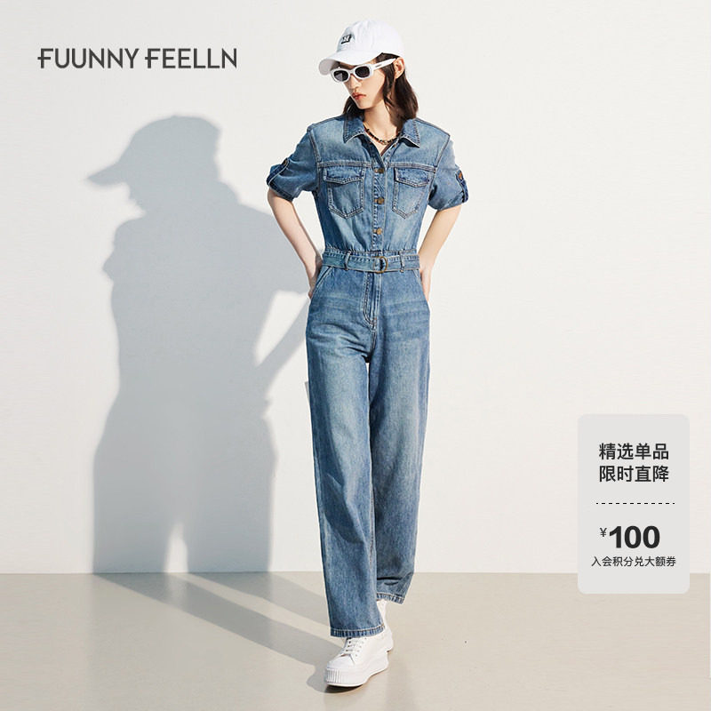 【折扣新降】商场同款FF||仿佛2025春夏牛仔工装裤女休闲气质全棉,女装/女士精品,连体衣/裤,淘宝优惠券,粉丝福利购,淘宝优惠卷
