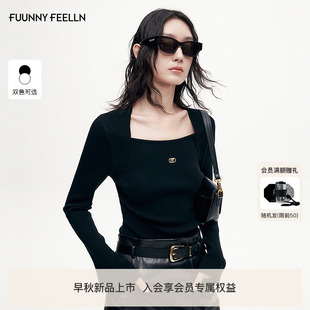 复古方领设计感上衣女 FF仿佛针织衫 2025年早秋新款 法式 气质喇叭袖
