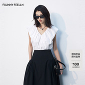 FF仿佛衬衫 2025夏新款 简约100棉V领女通勤浅春系高智风女褶皱上衣