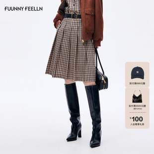 FF仿佛半身裙女2026春季新款全棉格子百褶学院风复古A字裙半裙