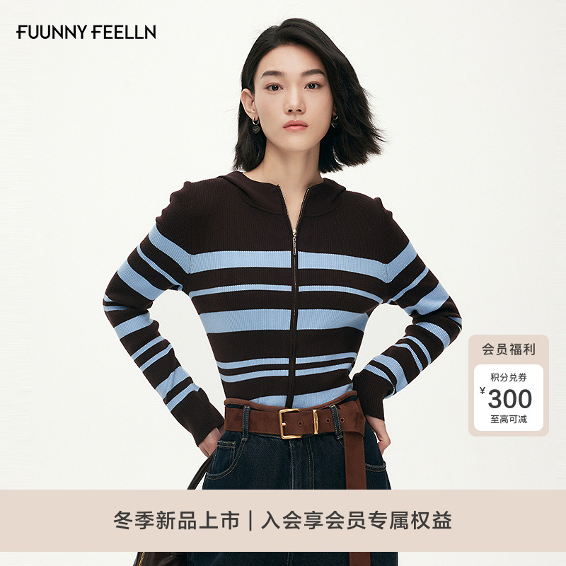 FF仿佛条纹复古针织衫女