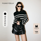 新款 FF仿佛冬季 撞色条纹针织女设计感上衣 扬子羊毛衫