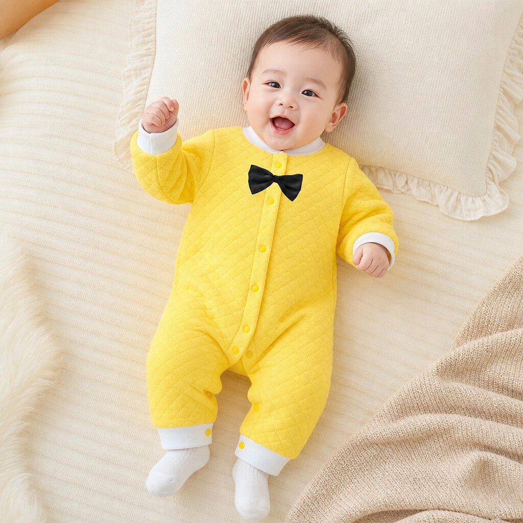 婴儿衣服连体衣秋冬款夹丝保暖哈衣宝宝连体爬爬服家居服保暖睡衣图片