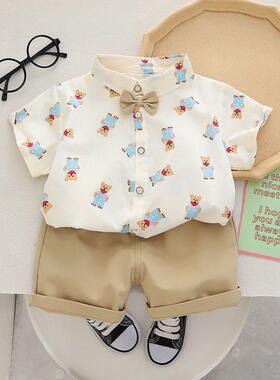 男童套装25夏款新款衬衫两件套儿童纯棉宝宝短袖薄款婴儿夏季衣服