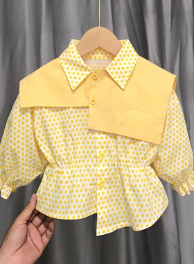 女童衬衫春装新款韩版洋气宝宝披肩上衣小女孩秋季儿童时髦衬衣潮
