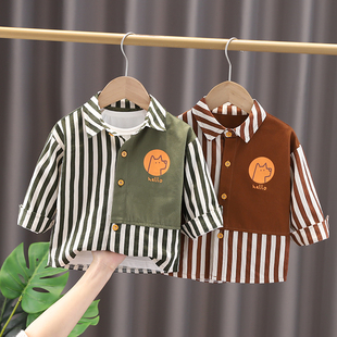 新款 上衣儿童衬衣春秋条纹韩版 小童外套宝宝长袖 男童衬衫 2022春季