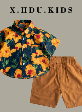 男童夏装套装儿童套装2025新款帅气男童装洋气痞帅度假风短袖套装