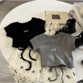 阔腿裤 女童短袖 女宝宝两件套 新款 洋气蝴蝶结T恤韩版 套装 2025夏季