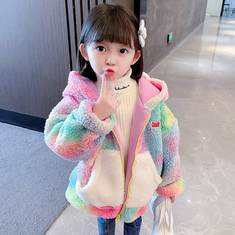 소녀의 가을 겨울 두꺼운 벨벳과  소녀를위한 양털 재킷 한국식 유행 겨울 옷 어린이를위한 인터넷 연예인상의