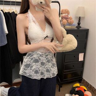 挂脖蕾丝内搭吊带背心女2025新款秋冬叠穿打底短裙白色网纱连衣裙