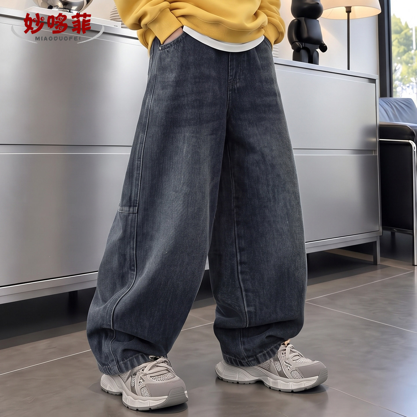 男童牛仔裤春秋季2026新款儿童休闲直筒弯刀裤青少年秋装韩版长裤