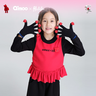 上衣QSS4TP506Z Qimoo淇木PUPU熊冬女童加绒长袖 张占占IP联名