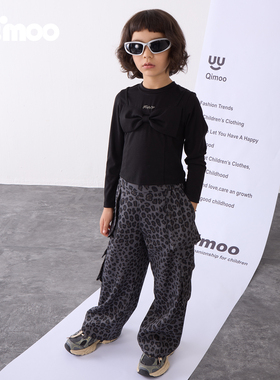 Qimoo淇木25秋季新款童装男女童时尚豹纹工装裤QSS3KP126A