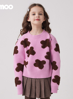 Qimoo/淇木冬季新款童装女童柔软小尼绒撞色花朵毛衣QCL4TP162A